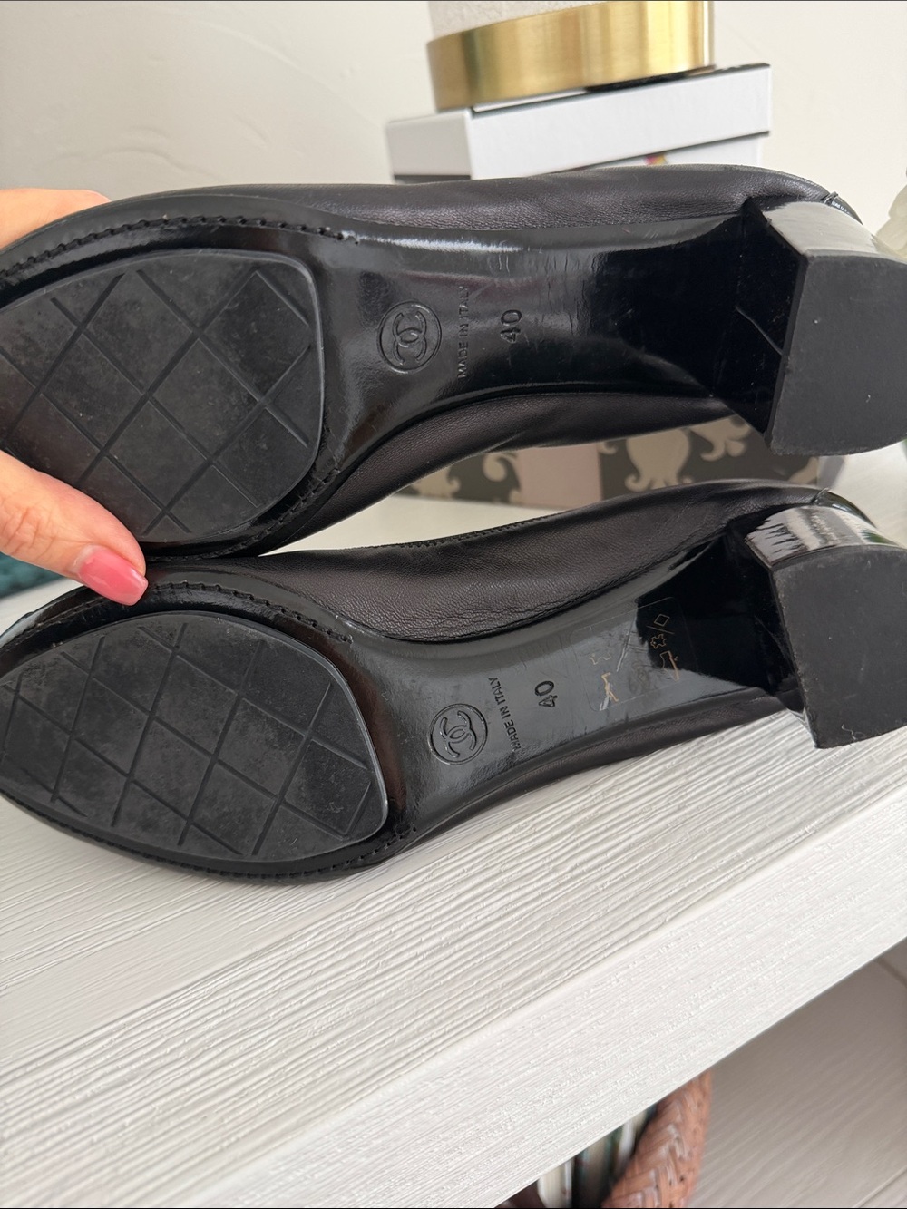 Authentic CHANEL Spirit Stretch Interlocking CC Logo Slingback Pumps Black EU 40 - Picture 8 of 9